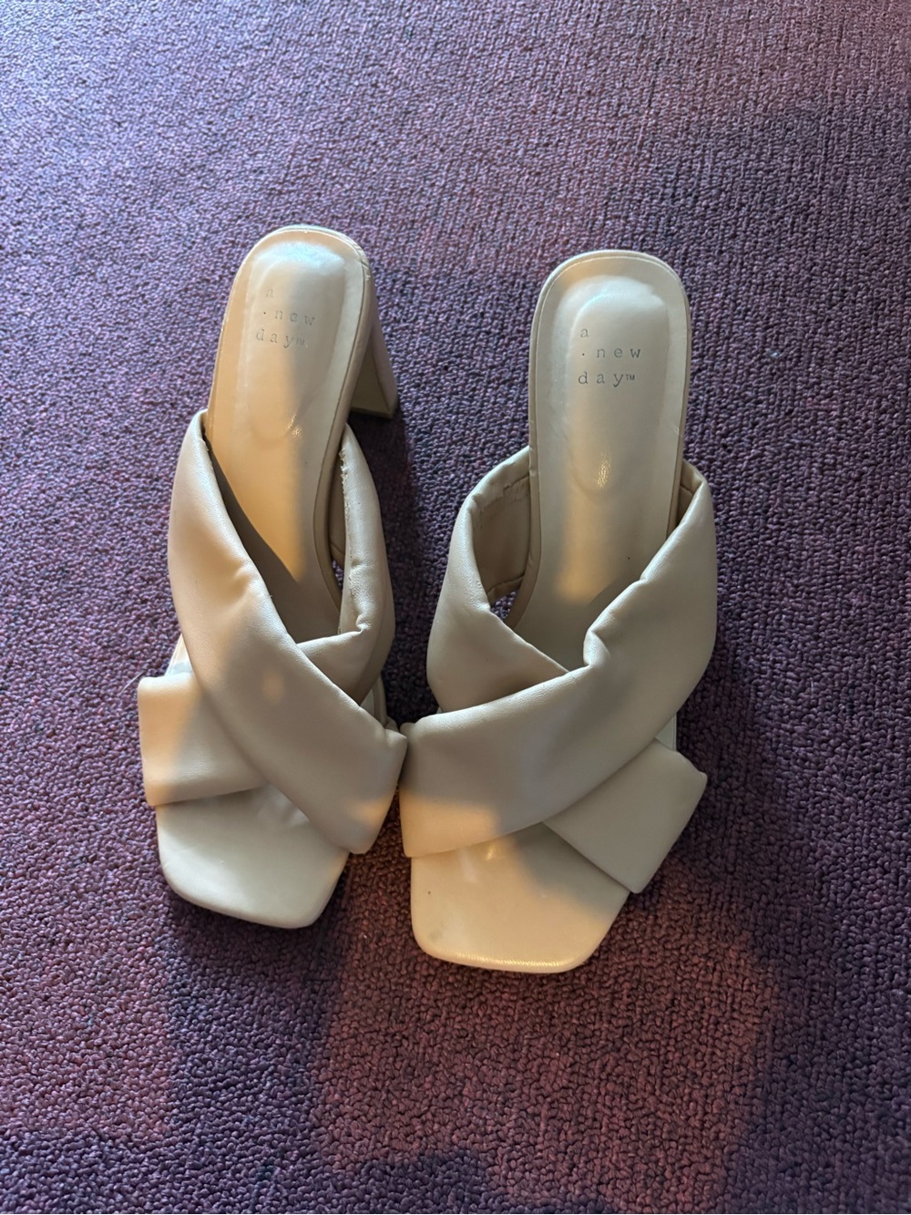 a new day Beige Twisted Cross-Strap Block Heel Mules